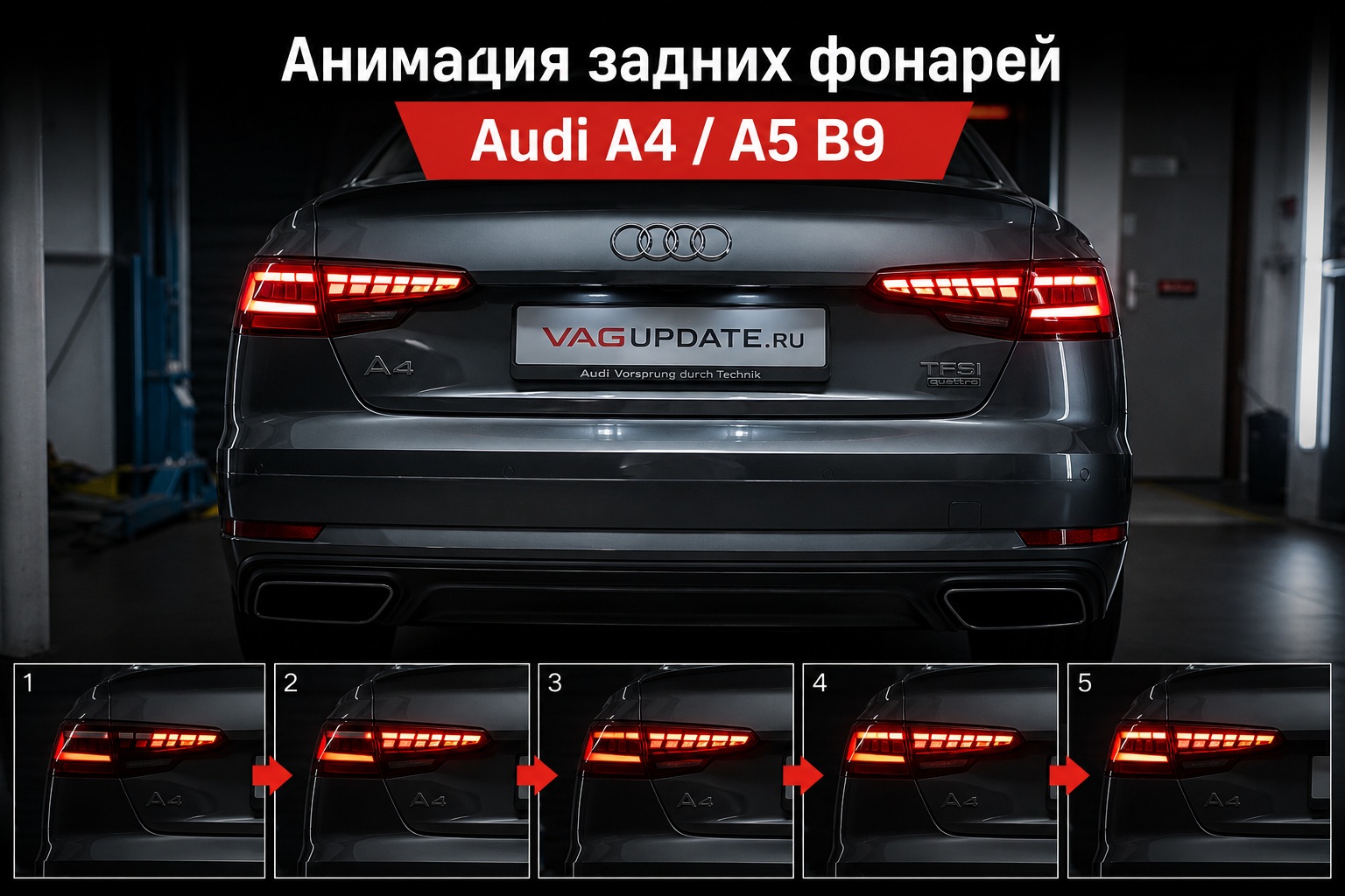 Анимация задних фонарей Audi A4 / A5 B9